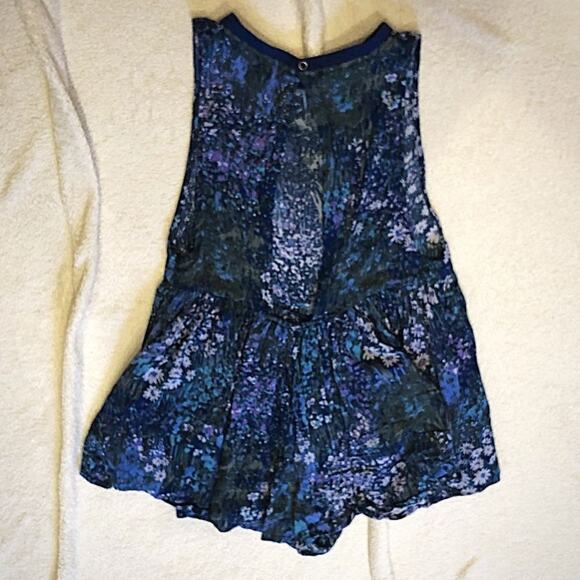 Blue Floral Open Back Sleeveless Romper | Sz S (NO SIZE TAG) - Picture 4 of 4